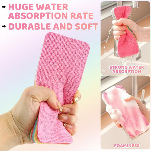 Houseen 12-Layer Tearable Microfiber Sponge Rag - Super Absorbent Reusable Cleaning Cloth with Rainbow Colors