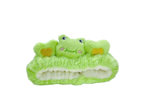 Cute Kawaii Green Frog Spa Headband for Women's Skincare, Makeup, and Washing - Soft Microfiber Coral Fluffy Towel