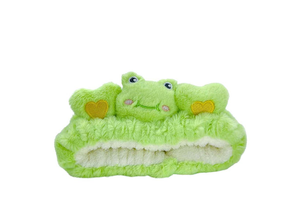 Cute Kawaii Green Frog Spa Headband for Women's Skincare, Makeup, and Washing - Soft Microfiber Coral Fluffy Towel
