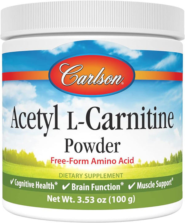 Carlson Acetyl L-Carnitine Powder, Free-Form Amino Acid for Cognitive Health, Brain Function & Muscle Support, 3.53 oz