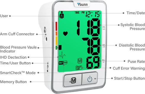 Vaunn Medical Automatic Blood Pressure Machine with Large Cuff, Digital Monitor, Upper Arm Cuff 8.7-16.5" (vB100A)