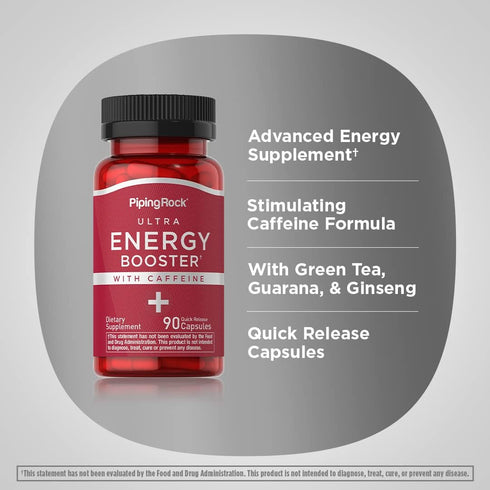 Piping Rock Ultra Energy Booster | 90 Capsules | with Caffeine | Non-GMO, Gluten Free Supplement