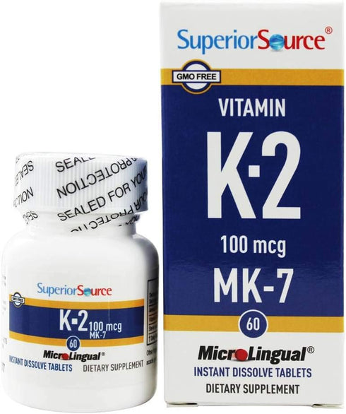 Superior Source Vitamin K2 MK-7 (Menaquinone-7), 100 mcg, Quick Dissolve MicroLignual Tablets, 60 Count, Healthy Bones and Arteries, Immune & Cardiovascular Support, Non-GMO