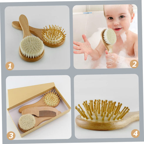 Set BESPORTBLE Newborn Hair Care Brush Wooden Comb and Massager for Toddler Scalp Gentle Brushing Tool for Babies