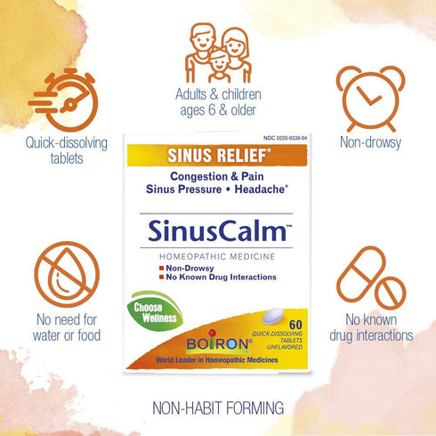 Boiron Sinuscalm Tablets for Sinus Pain Relief, Runny Nose, Congestion, Headache - 120 Count (Pack of 1)