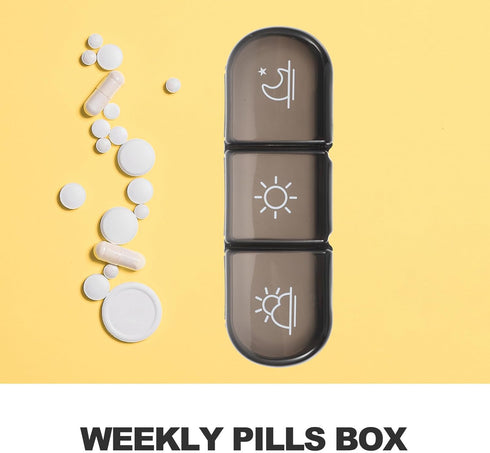 SHINYPASING 21 Portable Pill Organizer Medicine Box Compartments Weekly Medicine Storage Black Case Vitamin Organizer