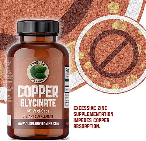 Copper Glycinate Mineral Supplement 1 mg, 60 Vegan Caps, Essential for Collagen Production, Gluten Free