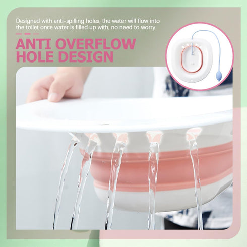 Portable Sitz Bath Basin with Flush for Postpartum and Postoperative Care, Foldable Pink Wash Basin for Pregnant Women