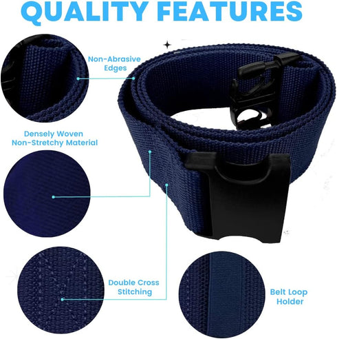 Gait Belt with Plastic Buckle by LiftAid - Transfer and Walking Aid, 60"L x 2"W, Navy Blue