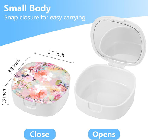 Retainer Case with Mirror, Mouth Guard Case, Orthodontic Aligner Case with Ventilation Holes, Pink Flower