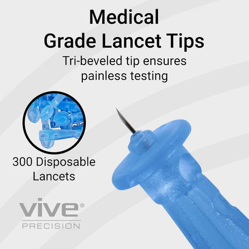 Vive Easy-Twist Lancets for Diabetes Blood Sugar Extraction Testing, 300 Count - 30 Gauge Single Use Disposable Finger Pricker Needle Pen for Glucose Monitoring Devices - Diabetic Medical Safety