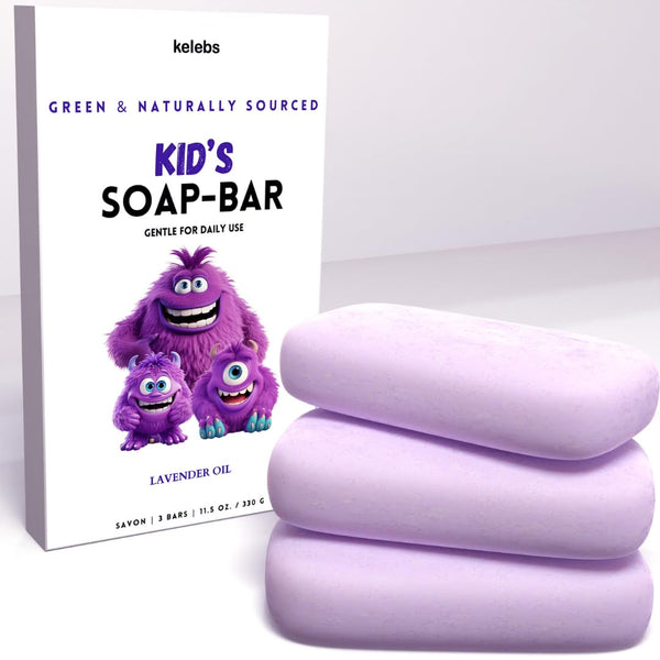 Hypoallergenic Kids Soap Bar 3-Pack, Organic Lavender Oil Body Wash for Gentle Children’s Bath Time