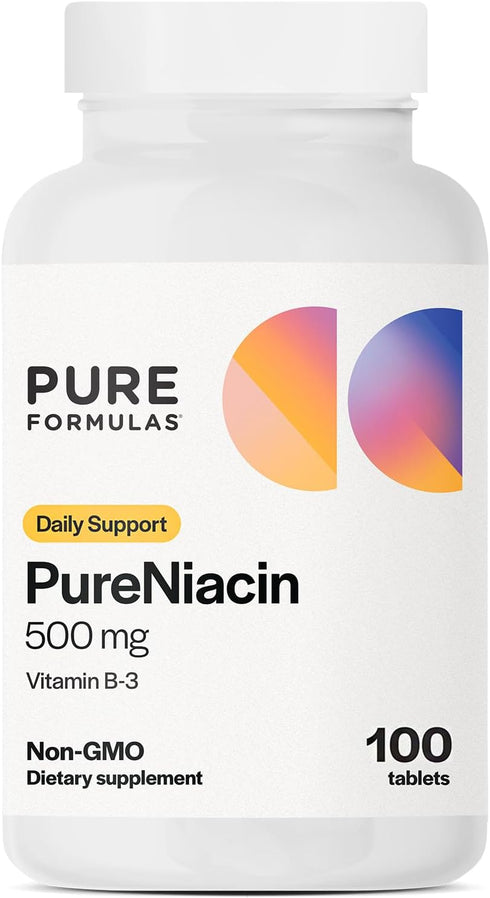 PureFormulas Pure Niacin - 500 mg Vitamin B3, 100 Tablets - Immediate Release Niacin Supplement - Non-GMO
