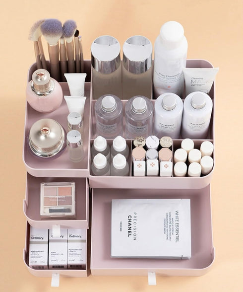 MIUOPUR Makeup Organizer for Vanity - Large Capacity Desk Organizer with Drawers for Cosmetics, Pink