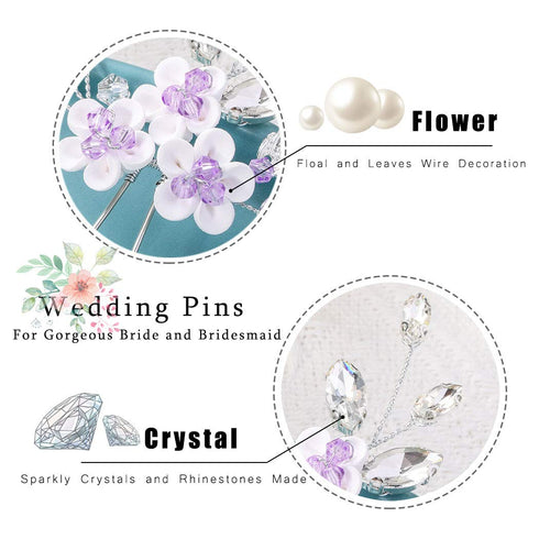 JEAIRTS Flower Wedding Hair Pins, Rhinestone Bridal Hair Pieces, Sparkly Crystal Hair Accessories for Women (Pack of 2)