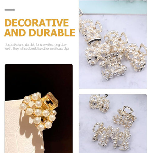 Mobestech 6pcs Hair Clips, Pearl Claw Clips with Rhinestones, Hair Barrettes for Women & Girls Hair Styling