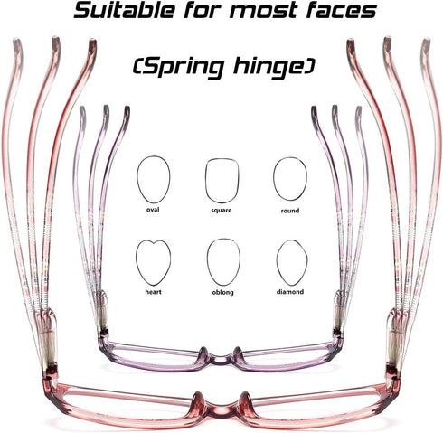 Reading Glasses Women - Blue Light Blocking Set of 2 Pattern Design Value Computer Readers (Red+Purple, 2.75)