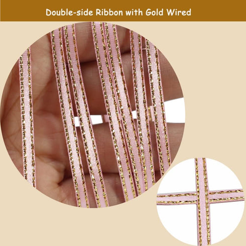 1/8" Assorted Satin Ribbon with Gold Edge Solid, 1000 Yards 3mm Continuous Thin Ribbon for Gift Wrapping, DIY Crafts,