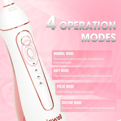 Cordless Water Dental Flosser for Teeth - Nicwell 4 Modes Oral Irrigator, Portable and Rechargeable, IPX7 Waterproof