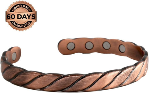 Pure Copper Twisted Magnetic Cuff Bracelet for Men Women, 8 Magnets 3500 Gauss