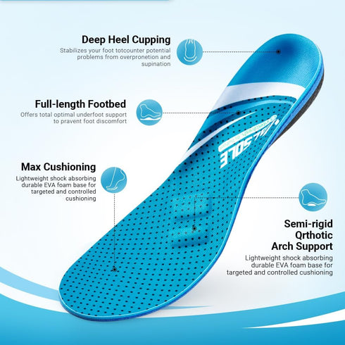 VALSOLE Plantar Fasciitis Insoles, Heavy Duty Support for 210+ lbs, Pain Relief Orthotics for Flat Feet, Men Women