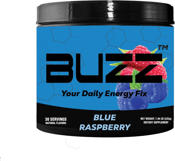 Morning Buzz Energy Drink Powder, Sugar-Free Energy Boost Drink Mix with Antioxidants, Blue Raspberry, 30 Servings, 8