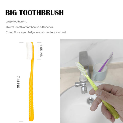EasyHonor Giant Head Toothbrush - Hard & Firm Bristles BPA Free, 4 Pack White Hard Bristles