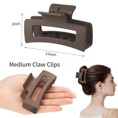 Sisiaipu 3.5 Inch Medium Hair Claw Clips, 6 Pack Square Rectangle Clips for Women Hair Accessories