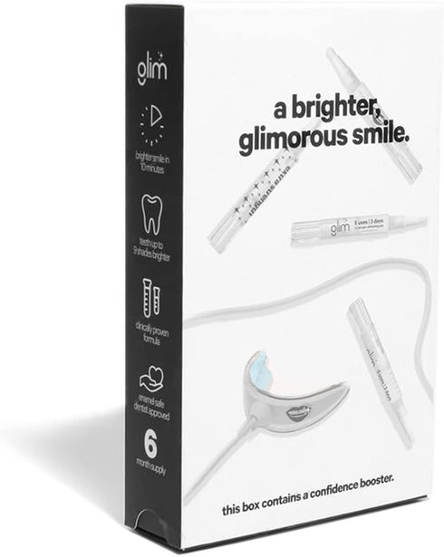 Glim Teeth Whitening Kit for Sensitive Teeth - 36 LED USB Rechargeable Light, Enamel Safe with 4 Gel Pens
