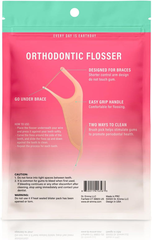 Orthodontic Flossers for Braces, Mint Flavor Dental Floss Picks, 60 Count/Bag (Pink, 2 Pack)