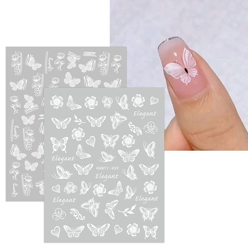 JMEOWIO 12 Sheets Spring White Flower Nail Art Stickers Decals for Summer Nail Design