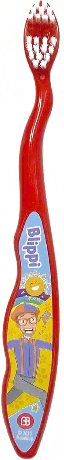 Brush Buddies Blippi Toothbrush with Travel Cap, Soft Bristle Toothbrushes for Kids, 2PC