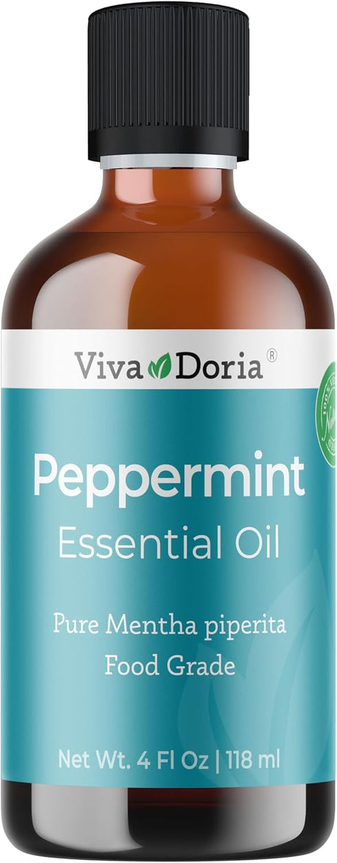 Viva Doria Peppermint Essential Oil, 100% Pure, Natural, for Aromatherapy | Food Grade, 118 mL (4 Fluid Ounce)