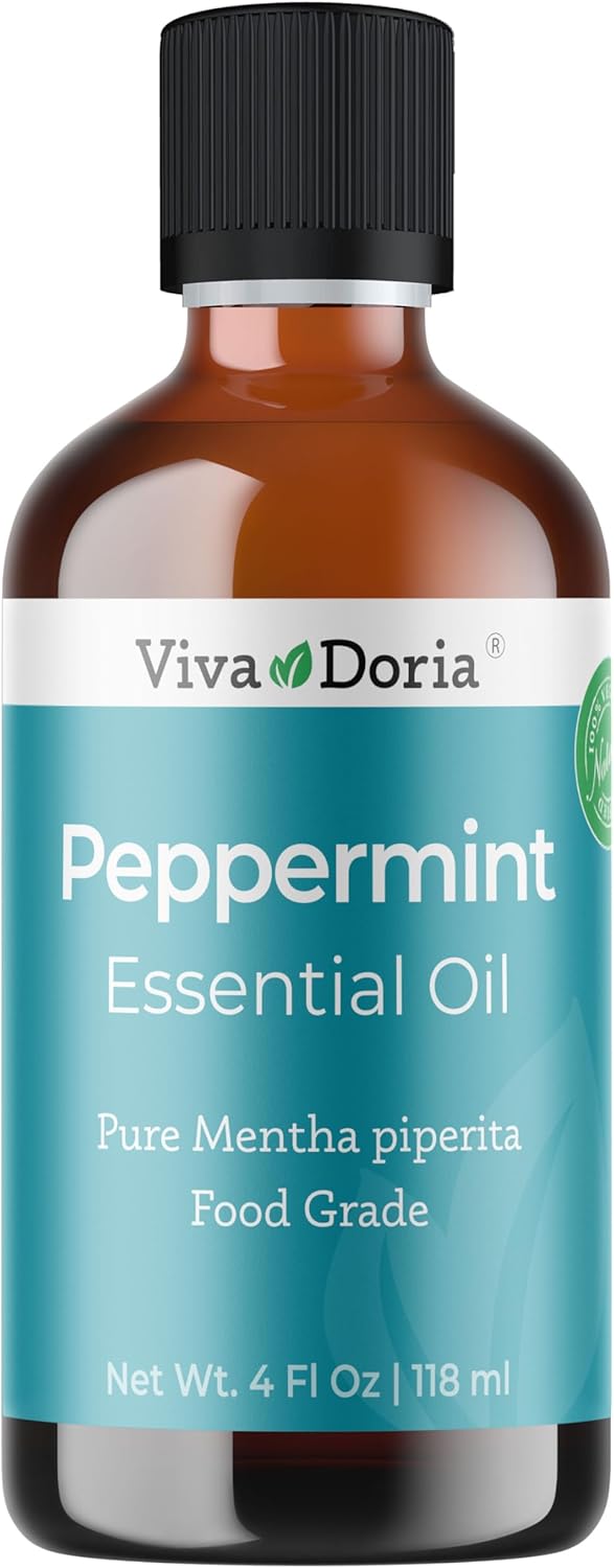 Viva Doria Peppermint Essential Oil, 100% Pure, Natural, for Aromatherapy | Food Grade, 118 mL (4 Fluid Ounce)