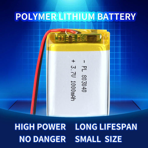 3.7V 1000mAh 803040 Lithium Polymer Ion Rechargeable Li-ion Battery with 2P PH 2.0mm Pitch Connector