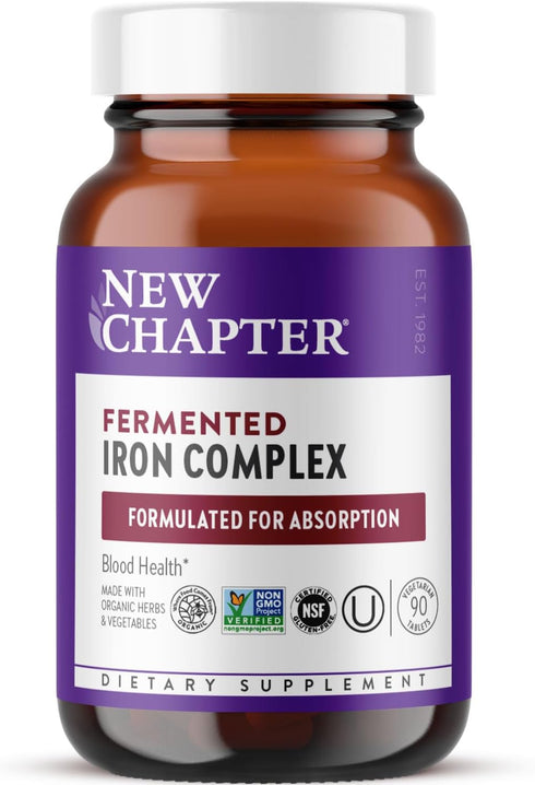 New Chapter Iron Supplement - Whole-Food Fermented Iron Complex with Organic Vegetables & Herbs, Non-Constipating Dose,