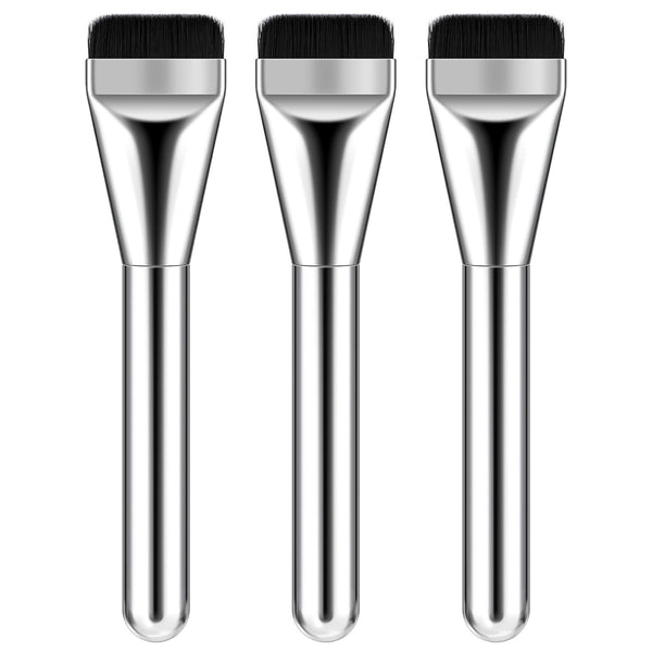 Foundation Brush Set, 3 Pcs Makeup Flat Brushes, Portable Facial Tools for Cream, Powder, Liquid - Silver