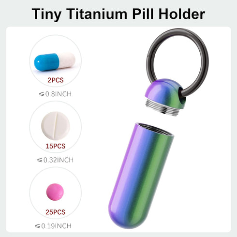 Small Pill Case Keychain, Portable Pill Container, Waterproof Titanium Pocket Pill Organizer, Tiny Pill Holder Bottle