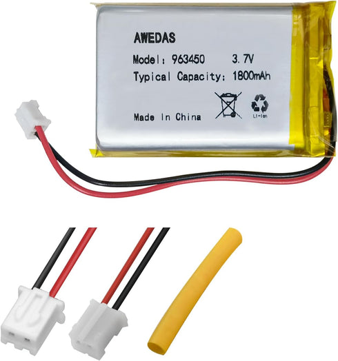 (2 Pack) 963450 Lithium Polymer Battery 3.7v 1800mah Compatible Replacement Batteries with PH 2.54 & PH 2.0 JST