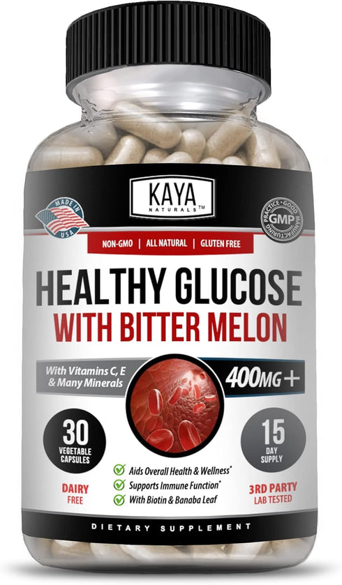 Kaya Naturals Healthy Gluco with Bittermelon Supplement | 20 Herbs, Vitamins & Minerals, 30 Count