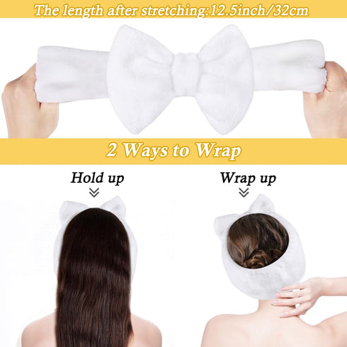 Shintop Soft Spa Headband, Makeup Headband with Cute Bow for Washing Face and Facial Masks (White)