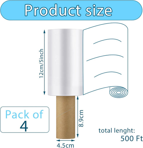 Outus 4 Pack Packs 5 Inch 500 Wrap Plastic Film with Handle Plastic Bags for Ice Tattoo Wrap Suitable for Athletic