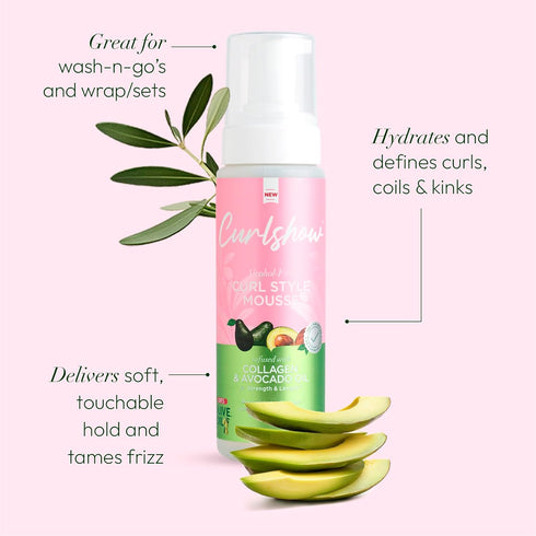 ORS Olive Oil Curlshow Curl Style Mousse Infused with Collagen & Avocado Oil for Strength & Length, Alcohol Free (7.0 oz)