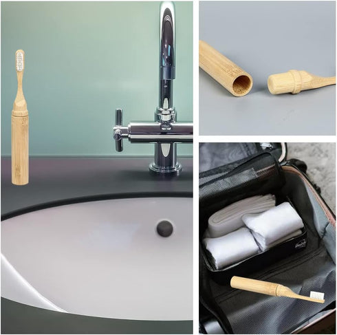 HUAZEXINX Folding Travel Toothbrush Bamboo Toothbrushes Case Holder Kit Portable Soft Bristle Travel Size Toothbrush