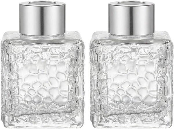 TUPANDY 2PCS 50ml/1.7oz Glass Diffuser Bottles Set with Cap, Small Square-Shaped Essential Oil