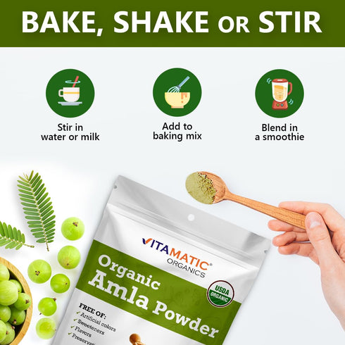 Vitamatic Amla Berry Powder 1 Pound (16 Ounce) - Certified USDA Organic, Rich in Antioxidant Vitamin C, Gluten Free