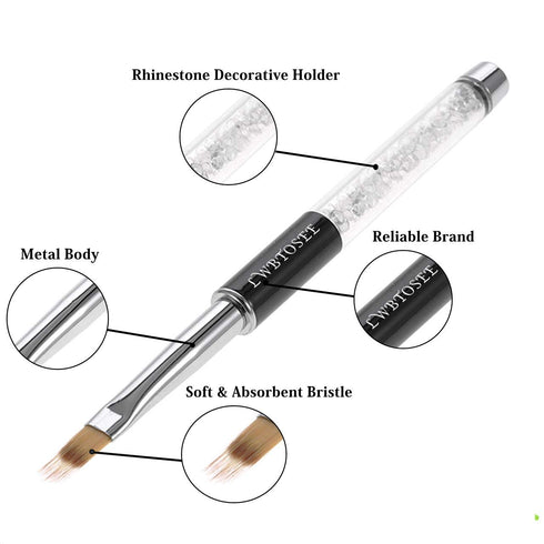 LWBTOSEE 2pcs Ombre Nail Brush for Nail Art Gradient Painting, Black & White Rhinestone Handle