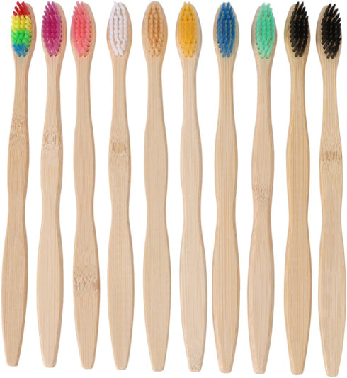 Ipetboom 10pcs Bamboo Toothbrush Kit for Adults Natural Charcoal Bristles Eco-Friendly Travel Toothbrush