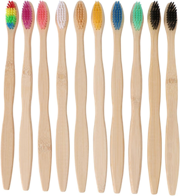 Ipetboom 10pcs Bamboo Toothbrush Kit for Adults Natural Charcoal Bristles Eco-Friendly Travel Toothbrush