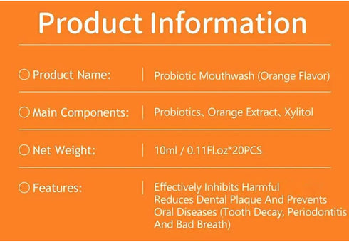 Probiotic Mouthwash, 0.11fl.oz X 20pcs, Removes Tooth Stains, Soft Cool Mouth Feeling, Protect Clean Deodorant Teeth -
